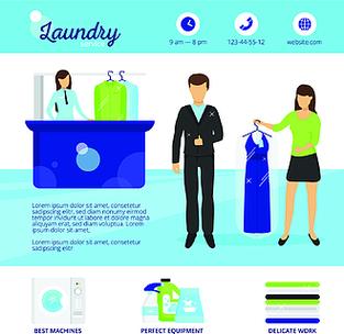 洗衣服务图洗衣服务与干洗和洗涤符号平面矢量图